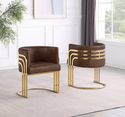 SC024L Modern Leathaire Accent Dining Chair with Channel Tufted Back, Triple-Rail Gold Frame & Sled Base