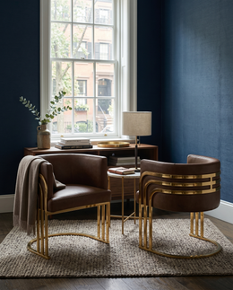 SC024L Modern Leathaire Accent Dining Chair with Channel Tufted Back, Triple-Rail Gold Frame & Sled Base