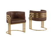 SC024L Modern Leathaire Accent Dining Chair with Channel Tufted Back, Triple-Rail Gold Frame & Sled Base