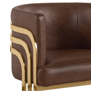 SC024L Modern Leathaire Accent Dining Chair with Channel Tufted Back, Triple-Rail Gold Frame & Sled Base
