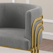 SC024 Modern Teddy Fabric Accent Dining Chair with Triple-Rail Gold Frame & Sled Base