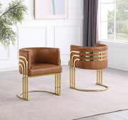SC024L Modern Leathaire Accent Dining Chair with Channel Tufted Back, Triple-Rail Gold Frame & Sled Base