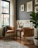 SC024L Modern Leathaire Accent Dining Chair with Channel Tufted Back, Triple-Rail Gold Frame & Sled Base