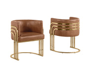 SC024L Modern Leathaire Accent Dining Chair with Channel Tufted Back, Triple-Rail Gold Frame & Sled Base