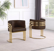 SC024L Modern Leathaire Accent Dining Chair with Channel Tufted Back, Triple-Rail Gold Frame & Sled Base