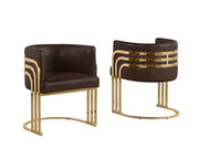 SC024L Modern Leathaire Accent Dining Chair with Channel Tufted Back, Triple-Rail Gold Frame & Sled Base