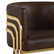 SC024L Modern Leathaire Accent Dining Chair with Channel Tufted Back, Triple-Rail Gold Frame & Sled Base