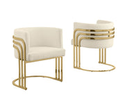 SC024 Modern Teddy Fabric Accent Dining Chair with Triple-Rail Gold Frame & Sled Base