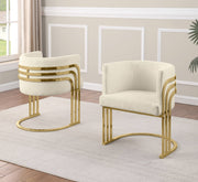 SC024 Modern Teddy Fabric Accent Dining Chair with Triple-Rail Gold Frame & Sled Base