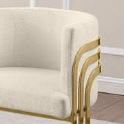 SC024 Modern Teddy Fabric Accent Dining Chair with Triple-Rail Gold Frame & Sled Base