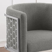 SC030 Modern Teddy Fabric Barrel Accent Chair with Chrome Honeycomb Back & U-Shaped Cantilever Base