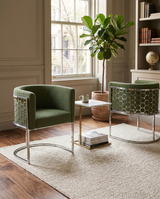 SC030 Modern Teddy Fabric Barrel Accent Chair with Chrome Honeycomb Back & U-Shaped Cantilever Base