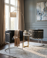 SC030 Modern Teddy Fabric Barrel Accent Chair with Chrome Honeycomb Back & U-Shaped Cantilever Base