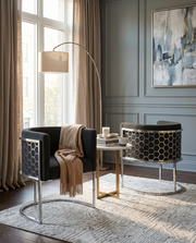 SC030 Modern Teddy Fabric Barrel Accent Chair with Chrome Honeycomb Back & U-Shaped Cantilever Base