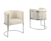 SC030 Modern Teddy Fabric Barrel Accent Chair with Chrome Honeycomb Back & U-Shaped Cantilever Base