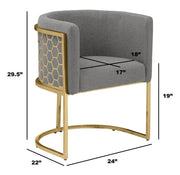 SC034 Modern Dark Gray Teddy Fabric Barrel Accent Chair with U-Shaped Gold Base, Low-Profile Vanity Dining Chair