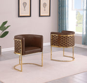 SC034L Modern Leathaire Barrel Accent Chair with Gold Honeycomb Back & U-Shaped Cantilever Base