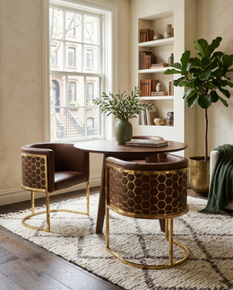 SC034L Modern Leathaire Barrel Accent Chair with Gold Honeycomb Back & U-Shaped Cantilever Base