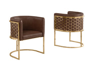 SC034L Modern Leathaire Barrel Accent Chair with Gold Honeycomb Back & U-Shaped Cantilever Base