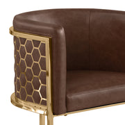 SC034L Modern Leathaire Barrel Accent Chair with Gold Honeycomb Back & U-Shaped Cantilever Base