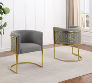 SC034 Modern Dark Gray Teddy Fabric Barrel Accent Chair with U-Shaped Gold Base, Low-Profile Vanity Dining Chair
