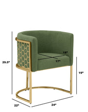 SC034 Modern Dark Gray Teddy Fabric Barrel Accent Chair with U-Shaped Gold Base, Low-Profile Vanity Dining Chair