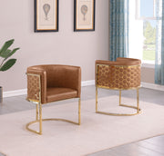 SC034L Modern Leathaire Barrel Accent Chair with Gold Honeycomb Back & U-Shaped Cantilever Base