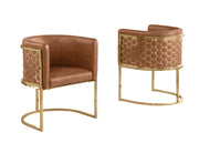 SC034L Modern Leathaire Barrel Accent Chair with Gold Honeycomb Back & U-Shaped Cantilever Base