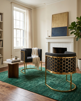 SC034 Modern Dark Gray Teddy Fabric Barrel Accent Chair with U-Shaped Gold Base, Low-Profile Vanity Dining Chair