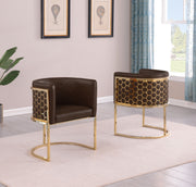 SC034L Modern Leathaire Barrel Accent Chair with Gold Honeycomb Back & U-Shaped Cantilever Base