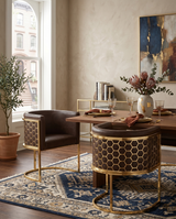 SC034L Modern Leathaire Barrel Accent Chair with Gold Honeycomb Back & U-Shaped Cantilever Base
