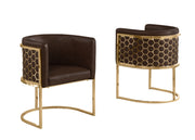 SC034L Modern Leathaire Barrel Accent Chair with Gold Honeycomb Back & U-Shaped Cantilever Base