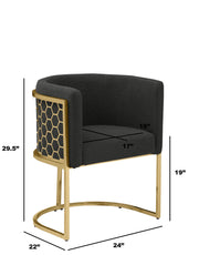 SC034 Modern Dark Gray Teddy Fabric Barrel Accent Chair with U-Shaped Gold Base, Low-Profile Vanity Dining Chair