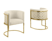 SC034 Modern Dark Gray Teddy Fabric Barrel Accent Chair with U-Shaped Gold Base, Low-Profile Vanity Dining Chair
