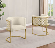 SC034 Modern Dark Gray Teddy Fabric Barrel Accent Chair with U-Shaped Gold Base, Low-Profile Vanity Dining Chair