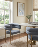 SC03 Plush Deco Modern Teddy Fabric Accent Chair, Curved Barrel Back Dining Chair with Gold Chrome Legs