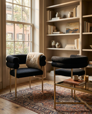 SC03 Plush Deco Modern Teddy Fabric Accent Chair, Curved Barrel Back Dining Chair with Gold Chrome Legs