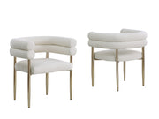 SC03 Plush Deco Modern Teddy Fabric Accent Chair, Curved Barrel Back Dining Chair with Gold Chrome Legs