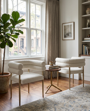 SC03 Plush Deco Modern Teddy Fabric Accent Chair, Curved Barrel Back Dining Chair with Gold Chrome Legs