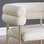 SC03 Plush Deco Modern Teddy Fabric Accent Chair, Curved Barrel Back Dining Chair with Gold Chrome Legs