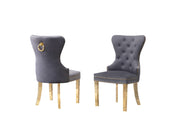 SC115 Elegant Velvet Accent Dining Chair with Diamond Tufted Back, Gold Ring Pull, Nailhead Trim & Gold Stainless Steel Legs