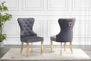 SC115 Elegant Velvet Accent Dining Chair with Diamond Tufted Back, Gold Ring Pull, Nailhead Trim & Gold Stainless Steel Legs