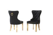SC115 Elegant Velvet Accent Dining Chair with Diamond Tufted Back, Gold Ring Pull, Nailhead Trim & Gold Stainless Steel Legs
