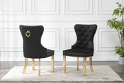 SC115 Elegant Velvet Accent Dining Chair with Diamond Tufted Back, Gold Ring Pull, Nailhead Trim & Gold Stainless Steel Legs