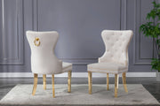 SC115 Elegant Velvet Accent Dining Chair with Diamond Tufted Back, Gold Ring Pull, Nailhead Trim & Gold Stainless Steel Legs