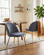 SC148 Modern Velvet Accent Dining Chair with Diamond Quilted Back & Gold Chrome Legs