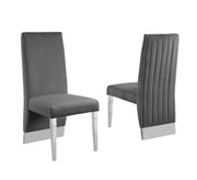 Sc164 Majestic High Back Velvet Accent Dining Chair with Nailhead Trim & Architectural Chrome Legs