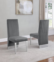 Sc164 Majestic High Back Velvet Accent Dining Chair with Nailhead Trim & Architectural Chrome Legs