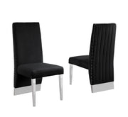 Sc164 Majestic High Back Velvet Accent Dining Chair with Nailhead Trim & Architectural Chrome Legs
