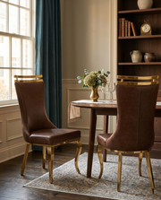 SC211 Majestic High Back Leathaire Dining Side Chair with Decorative Gold Crown Accent & Curved Gold Legs